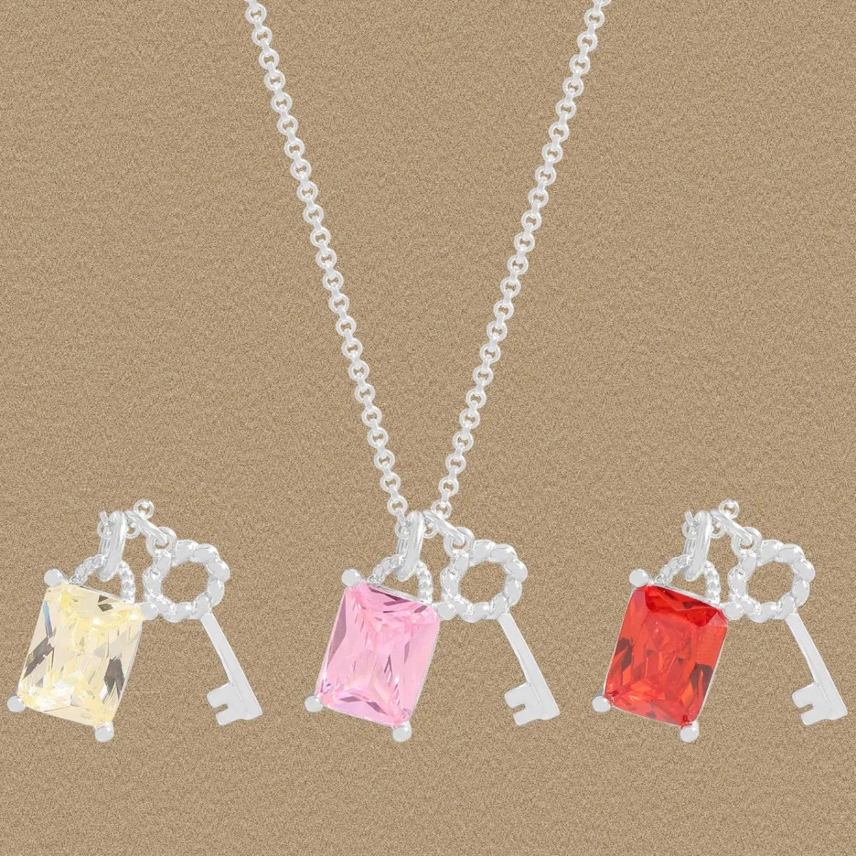 925 Sterling Silver Crystal Key Pendant Necklace – Adjustable & Elegant