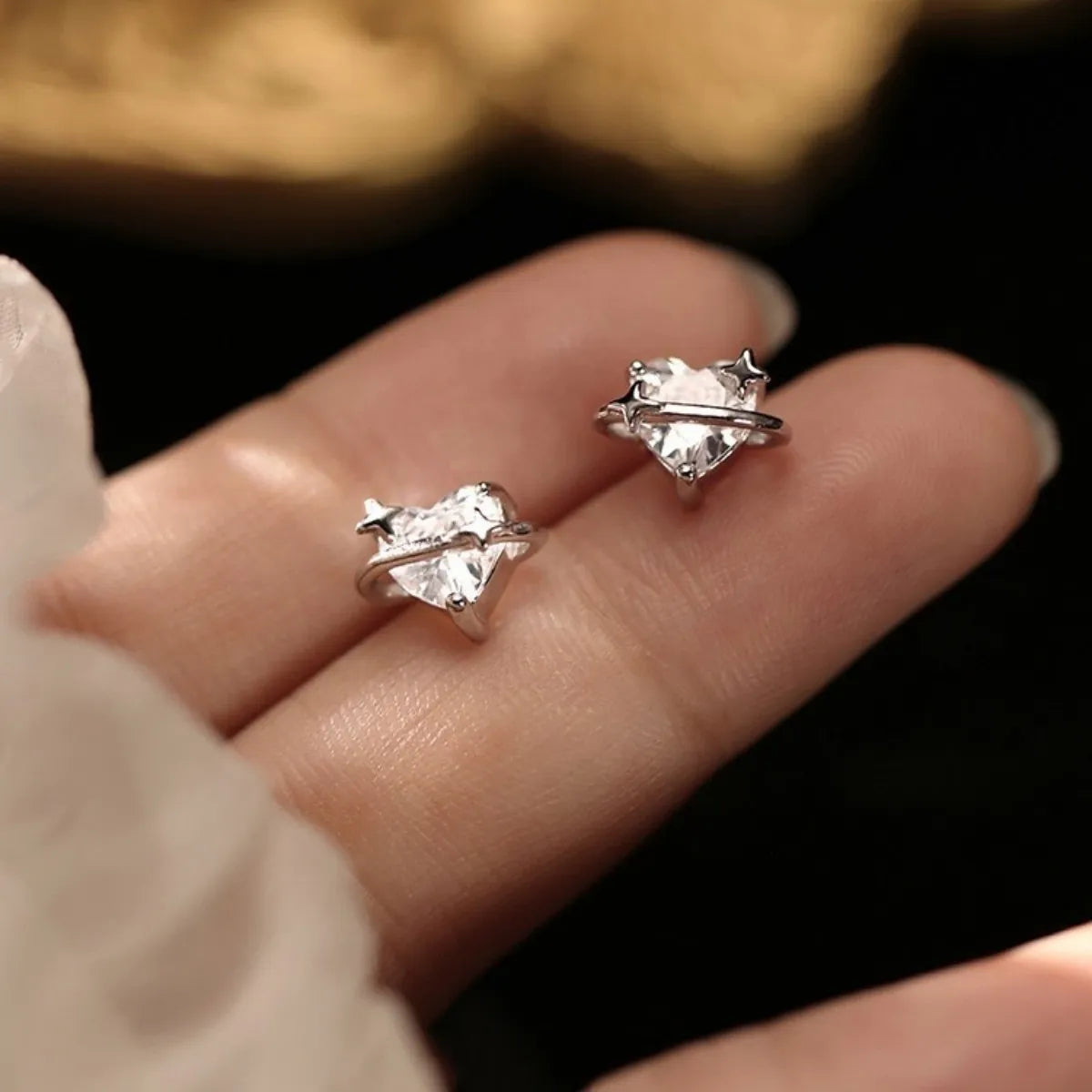 999 Pure Silver Heart Zircon Earrings – Sweet & Delicate Studs