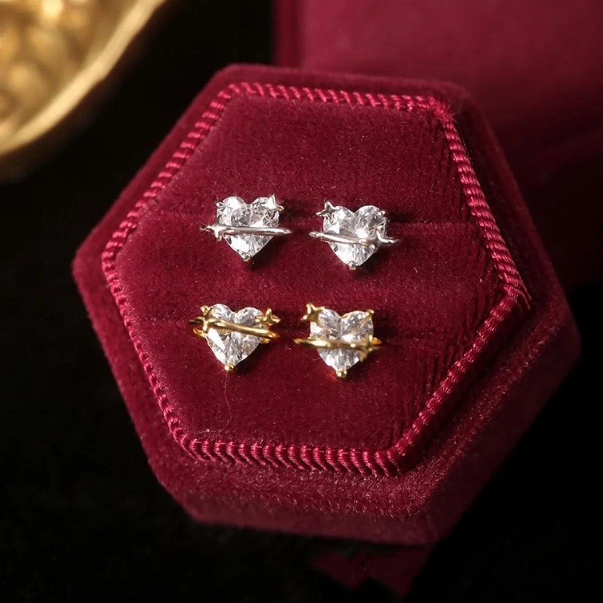 999 Pure Silver Heart Zircon Earrings – Sweet & Delicate Studs