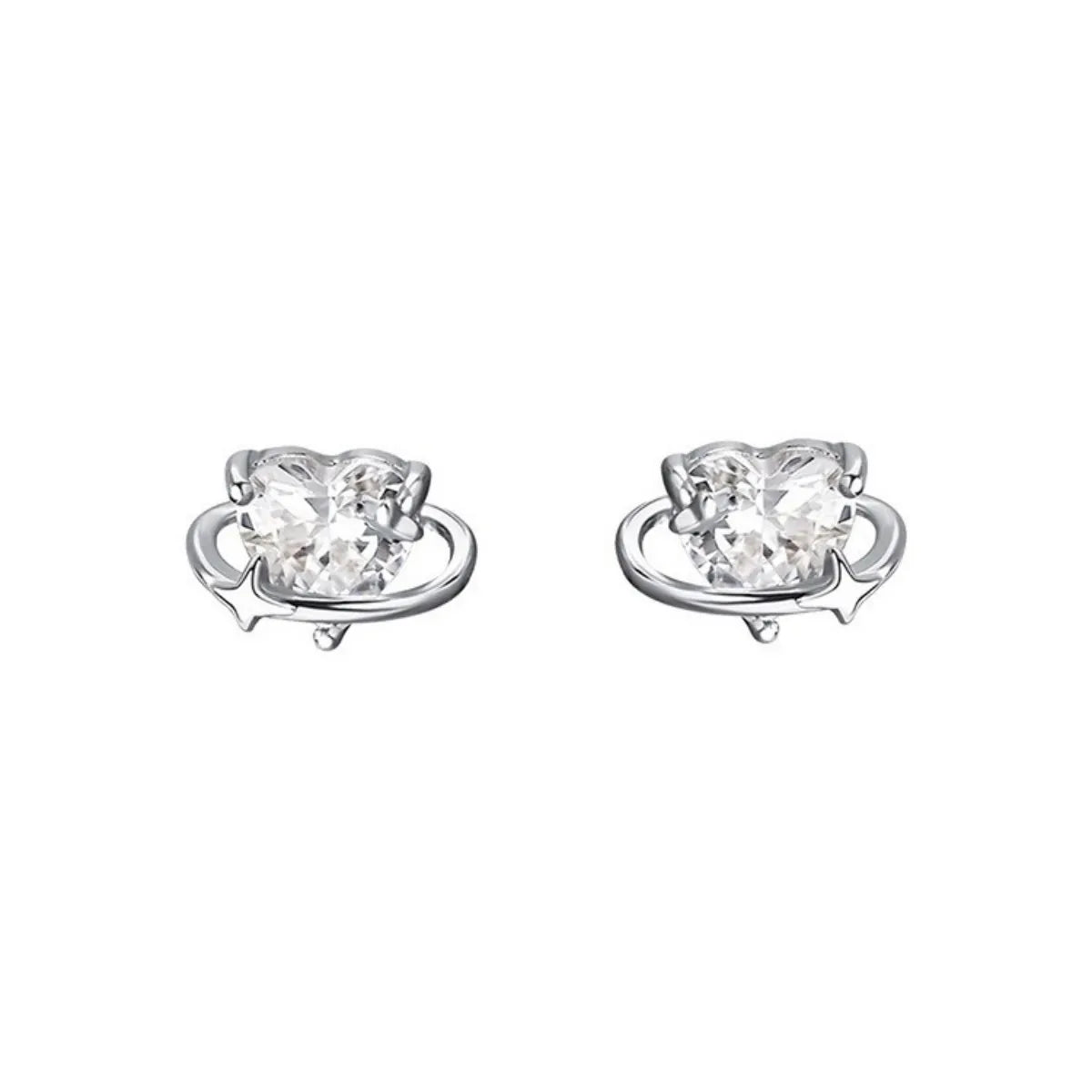 999 Pure Silver Heart Zircon Earrings – Sweet & Delicate Studs