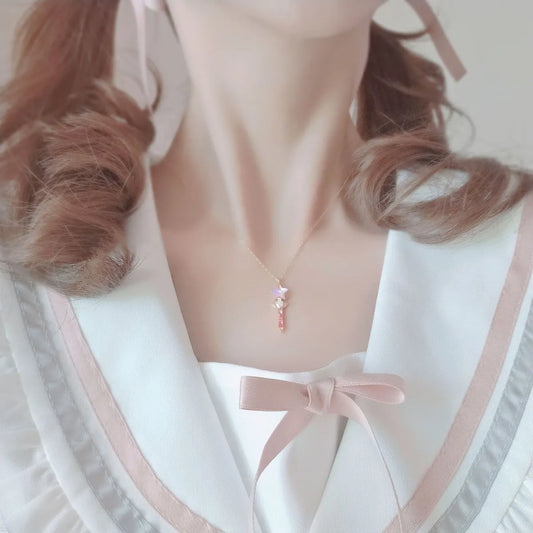 925 Silver Fairy Wand Necklace – Anime-Inspired Magical Pendant