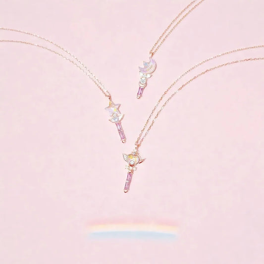 925 Silver Fairy Wand Necklace – Anime-Inspired Magical Pendant