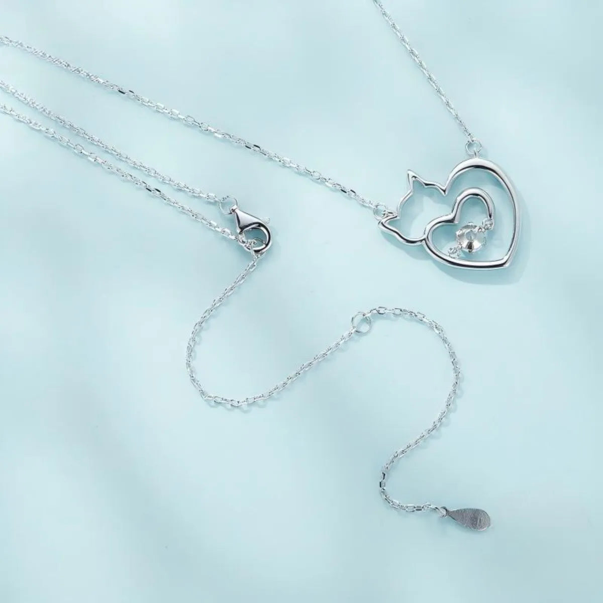 925 Silver Sprightly Cat Necklace White Gold Plated, Sparkling Zircon