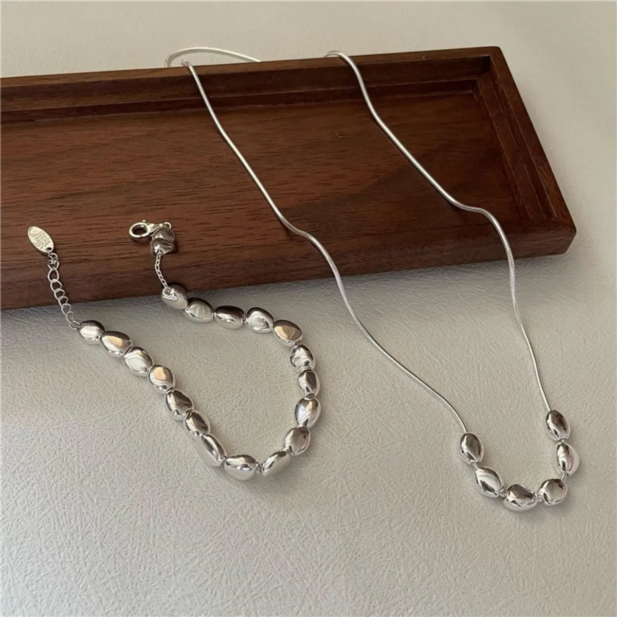 S925 Silver Beans Necklace & Bracelet Set – Chic Minimalist Jewelry