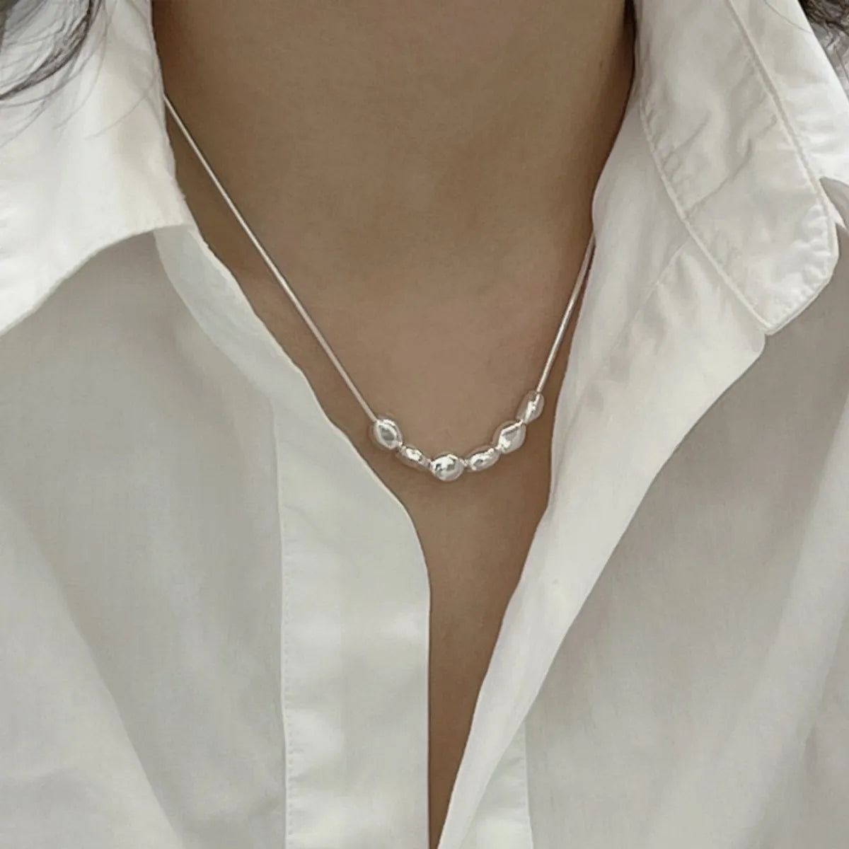 S925 Silver Beans Necklace & Bracelet Set – Chic Minimalist Jewelry