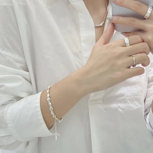 S925 Silver Beans Necklace & Bracelet Set – Chic Minimalist Jewelry