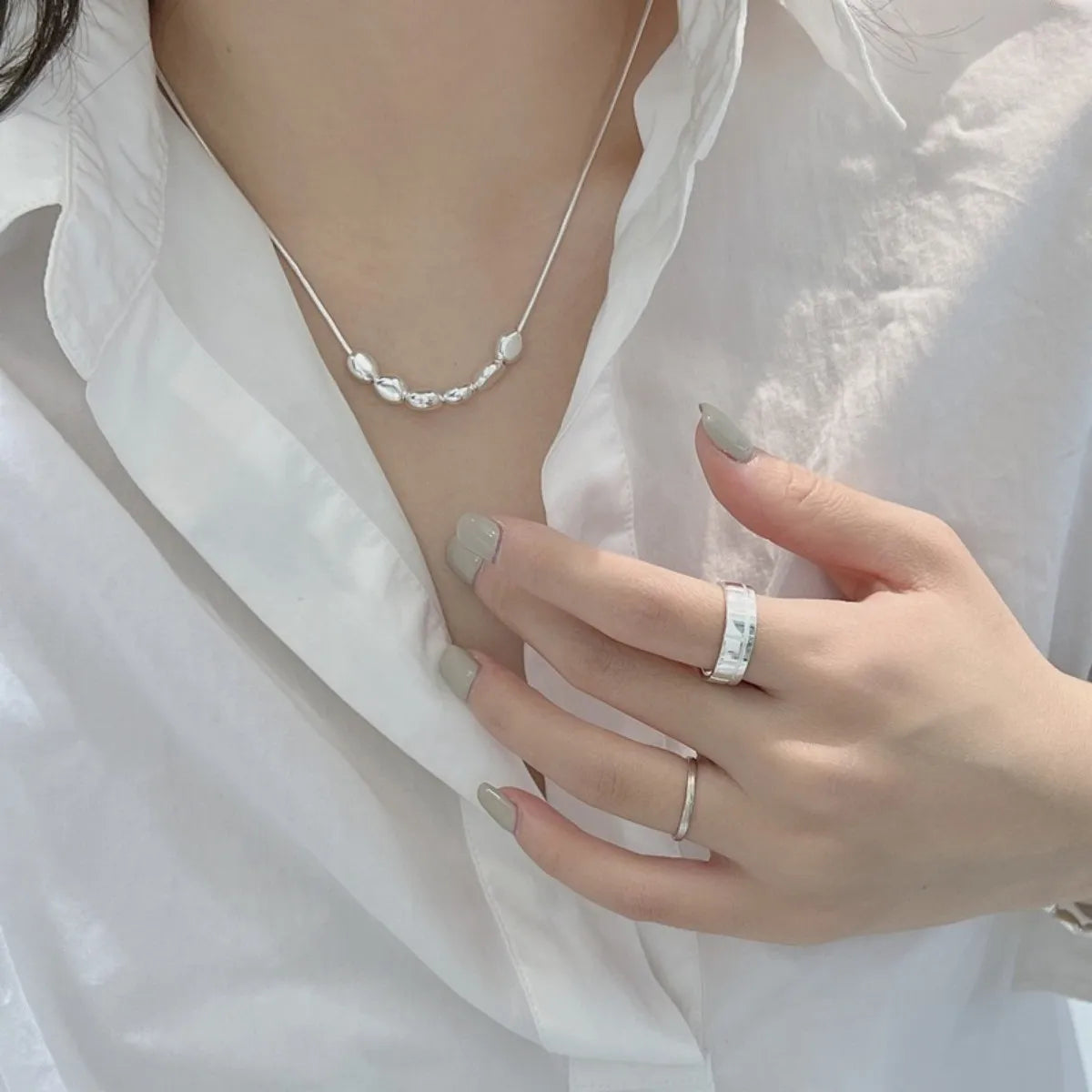 S925 Silver Beans Necklace & Bracelet Set – Chic Minimalist Jewelry