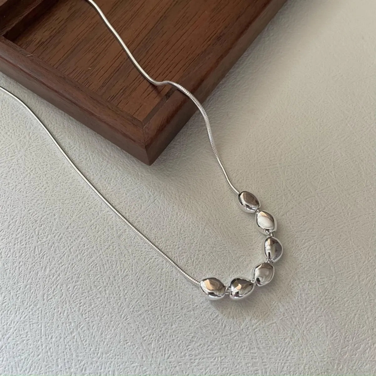 S925 Silver Beans Necklace & Bracelet Set – Chic Minimalist Jewelry