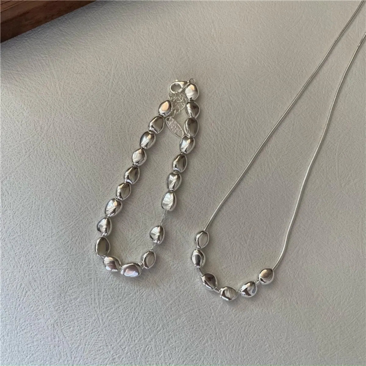 S925 Silver Beans Necklace & Bracelet Set – Chic Minimalist Jewelry