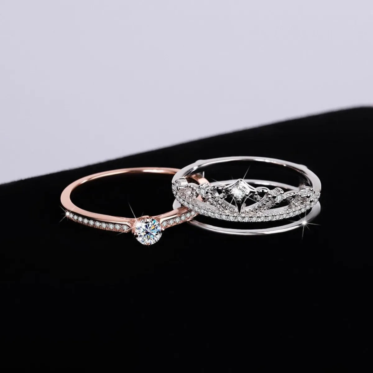 S925 Castle Empress 2-Piece Moissanite Ring Set – Crown Style