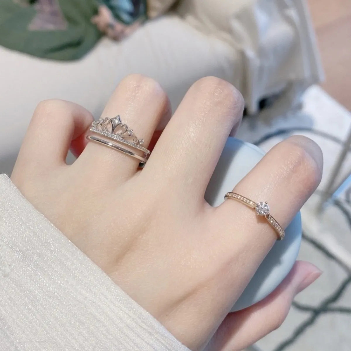 S925 Castle Empress 2-Piece Moissanite Ring Set – Crown Style