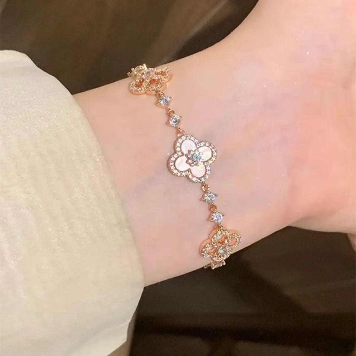 925 Silver Red Clover Bracelet Enamel Four Leaf Adjustable