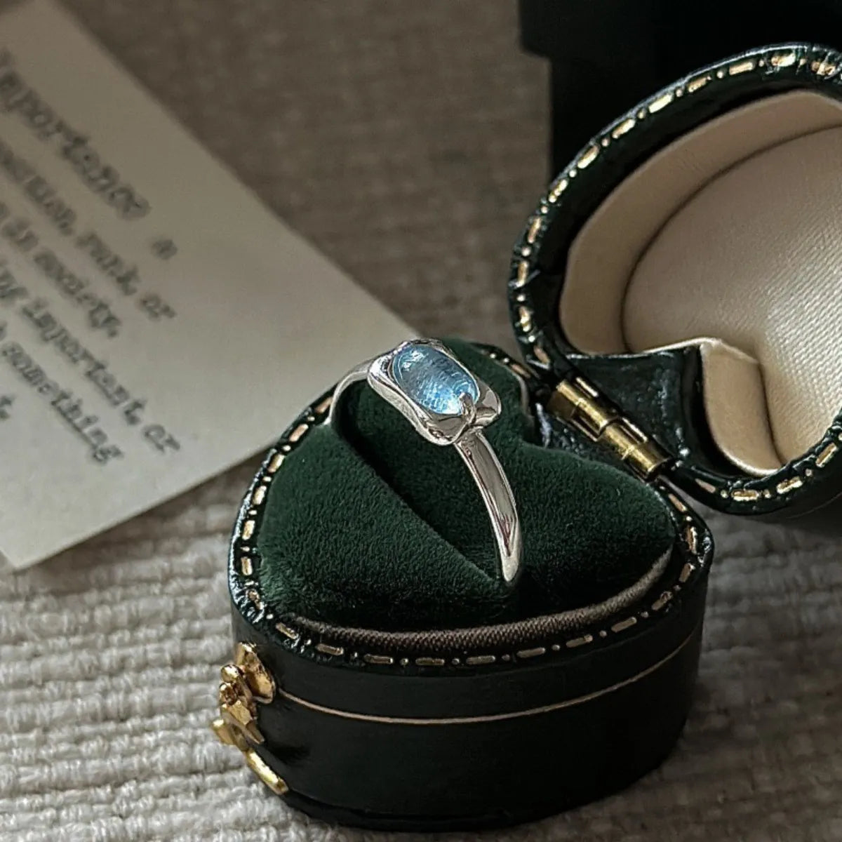925 Silver Adjustable Ring Aquamarine Color Stone Minimalist