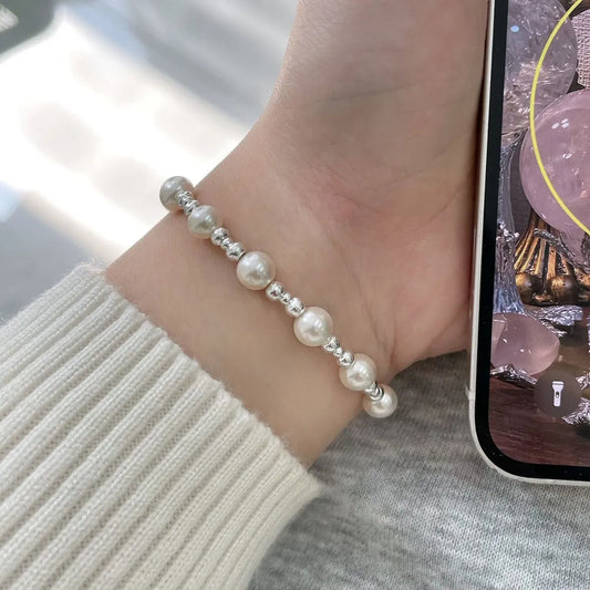 925 Silver Pearl Bracelet Beaded Elegant Classic Jewelry