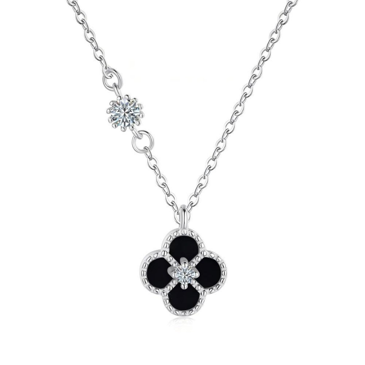 925 Silver Clover Necklace Black Onyx or Nacre Pendant