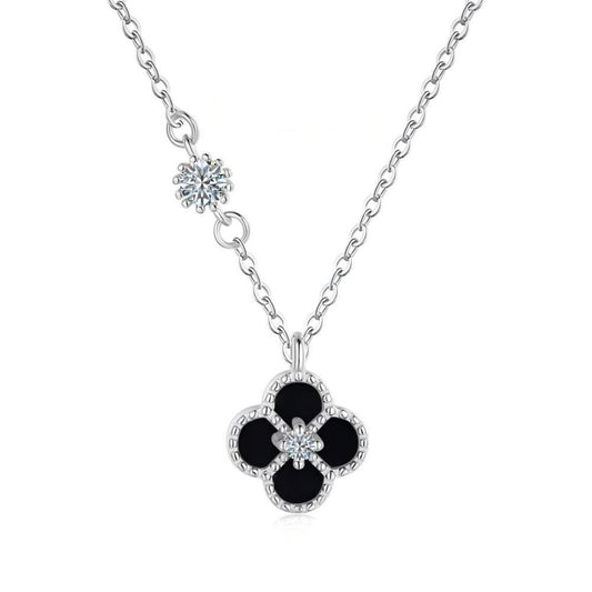 925 Silver Clover Necklace Black Onyx or Nacre Pendant