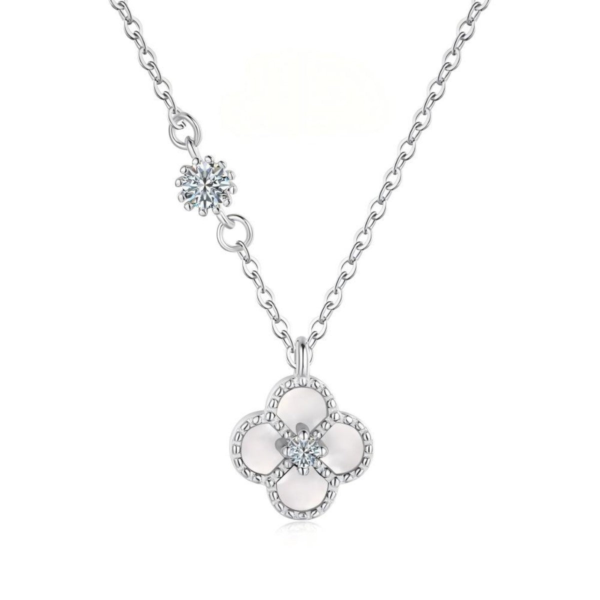 925 Silver Clover Necklace Black Onyx or Nacre Pendant