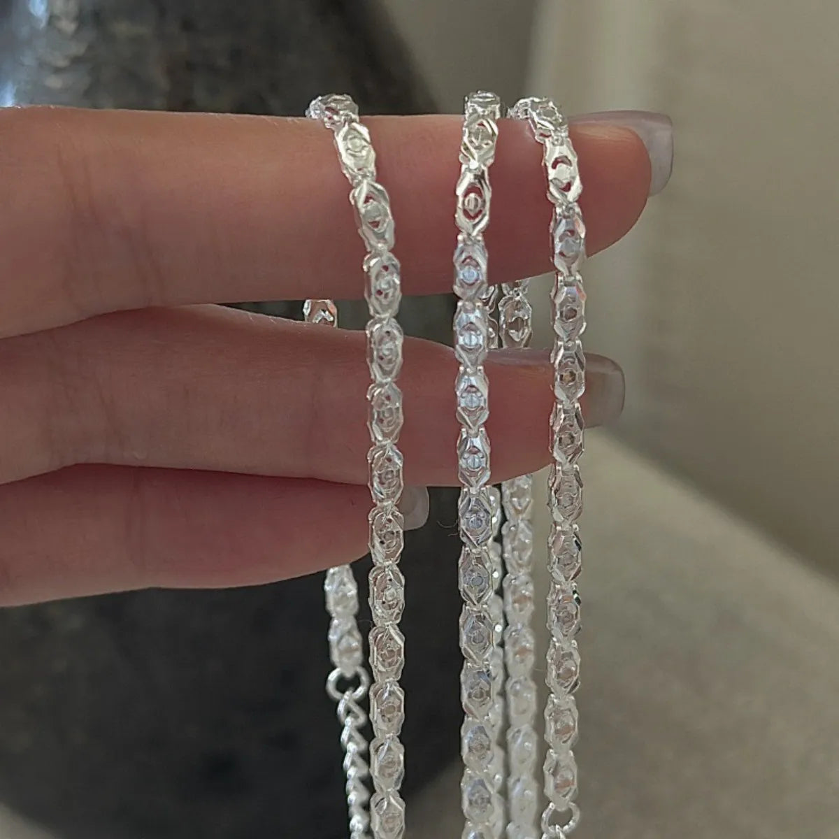 999 Silver Bracelet Textured Minimalist Adjustable Chain