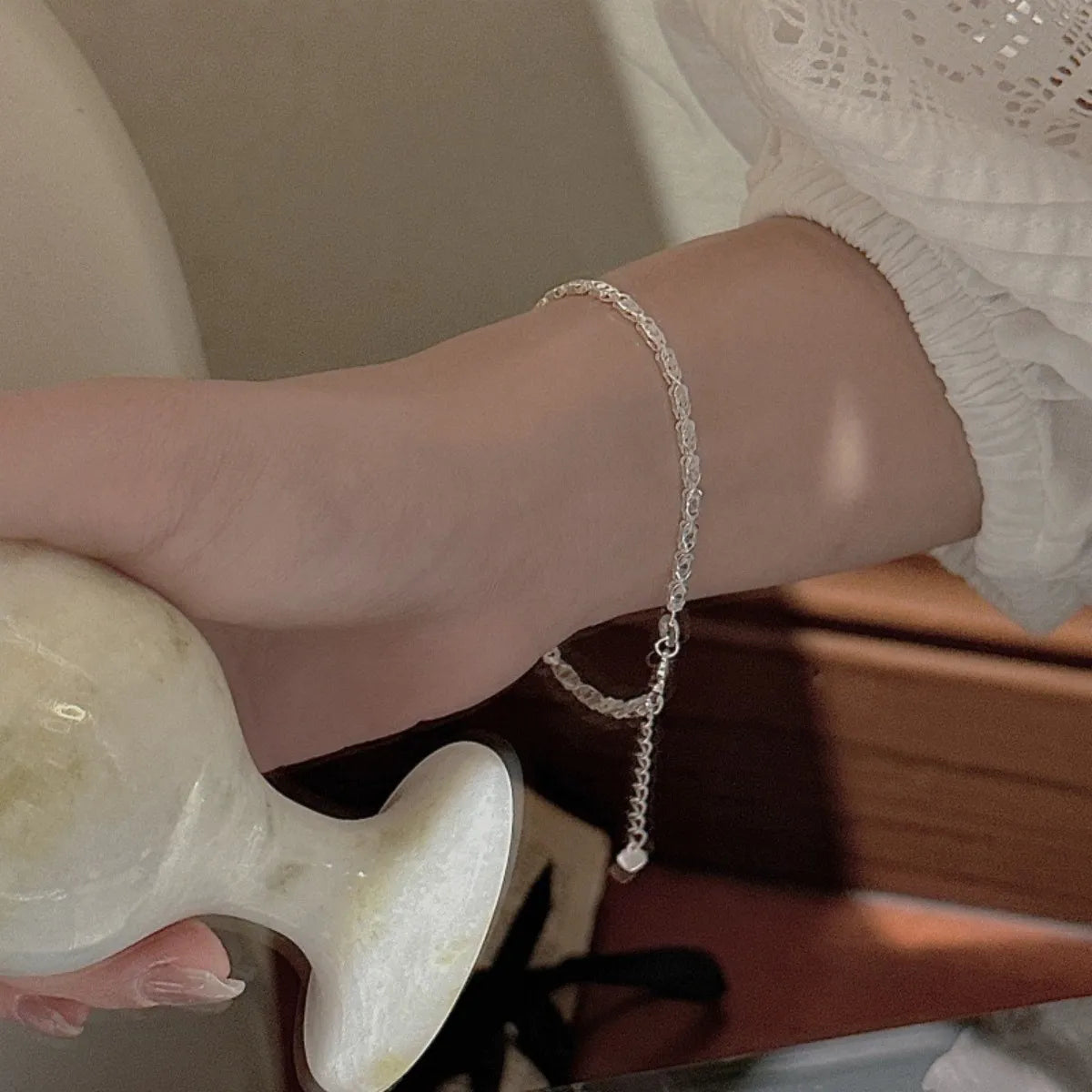 999 Silver Bracelet Textured Minimalist Adjustable Chain
