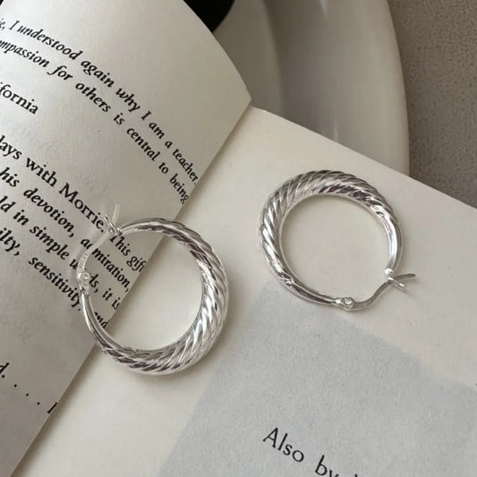 925 Silver Twisted Hoop Earrings Braided Vintage Style