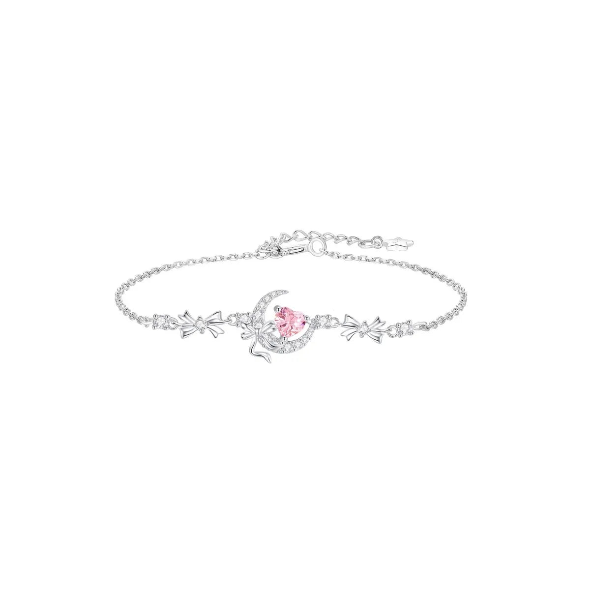 Luna Amour 925 Sterling Silver Pink Crystal Moon & Heart Jewelry Set