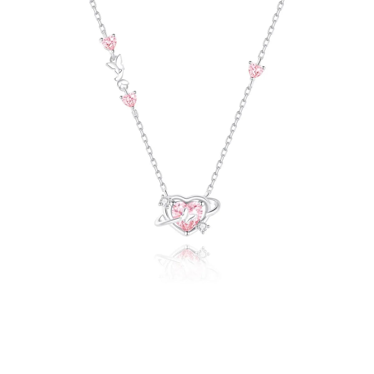 Luna Amour 925 Sterling Silver Pink Crystal Moon & Heart Jewelry Set