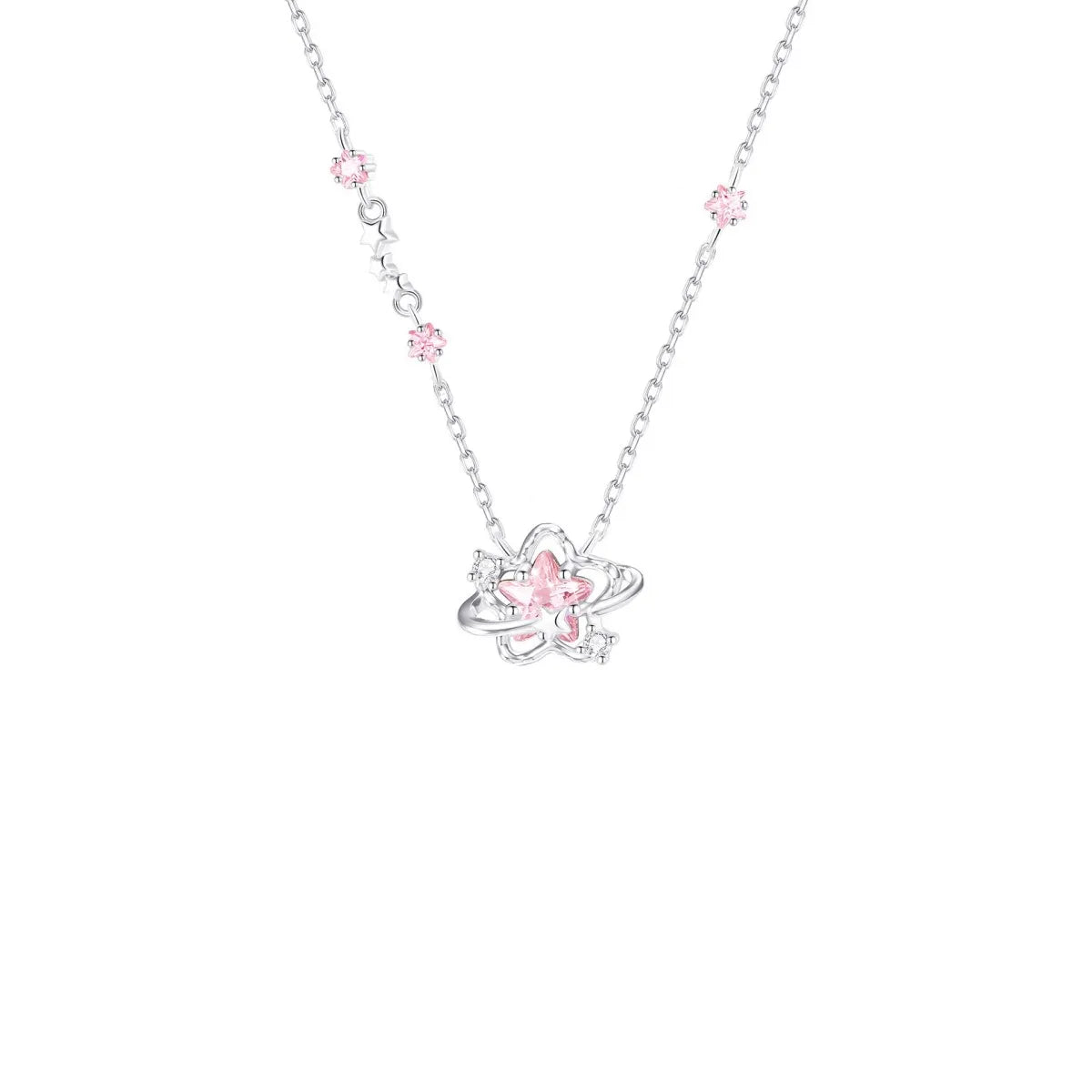 Luna Amour 925 Sterling Silver Pink Crystal Moon & Heart Jewelry Set