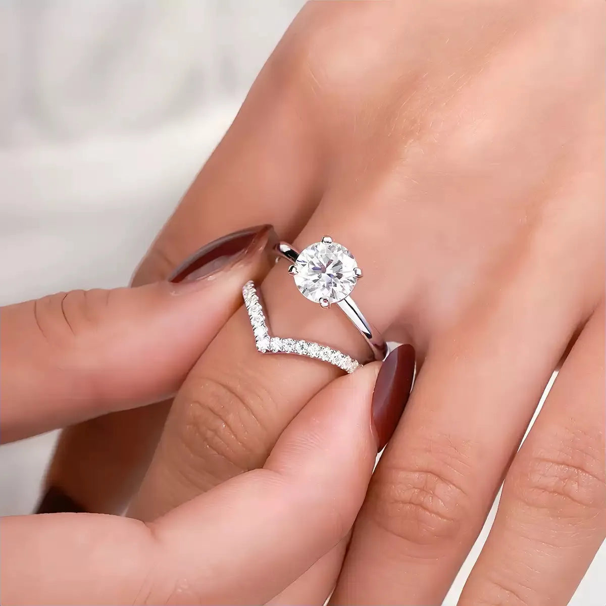 925 Silver Zircon Ring Set 2 Piece 3 Carat White Gold Plated