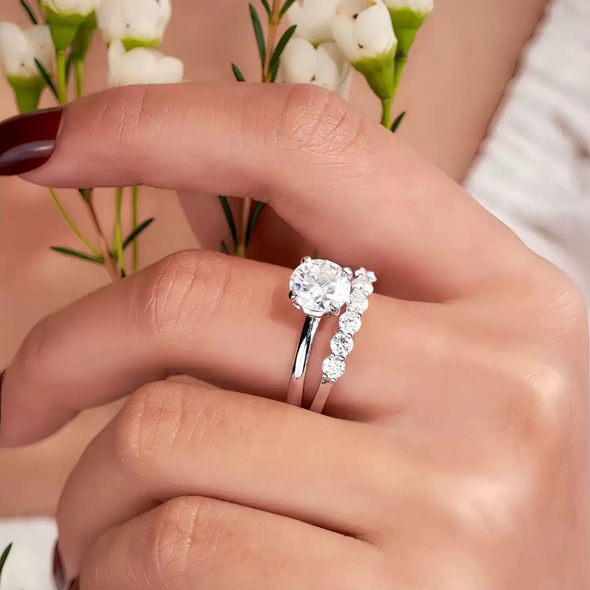 925 Silver Zircon Ring Set 2 Piece 3 Carat White Gold Plated