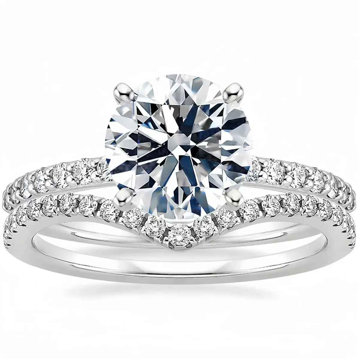 925 Silver Zircon Ring Set 2 Piece 3 Carat White Gold Plated