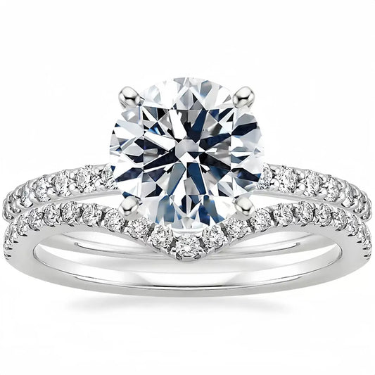 925 Silver Zircon Ring Set 2 Piece 3 Carat White Gold Plated