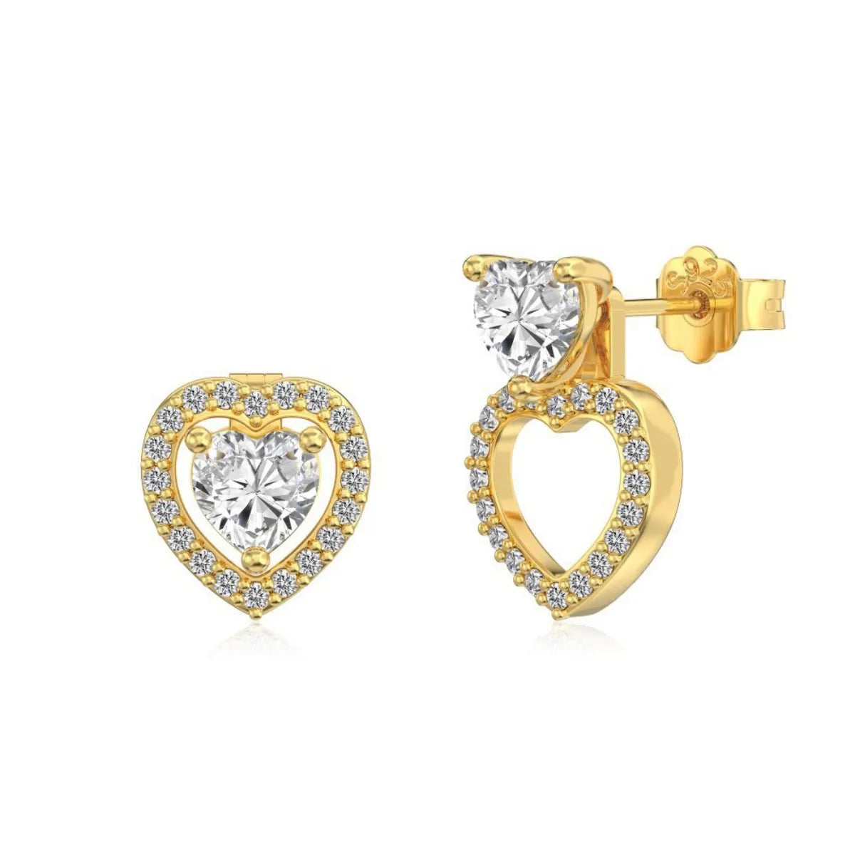 S925 Sterling Silver Hollow Heart Earrings with Movable Inner Heart