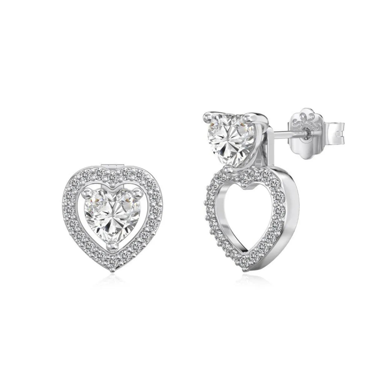 S925 Sterling Silver Hollow Heart Earrings with Movable Inner Heart
