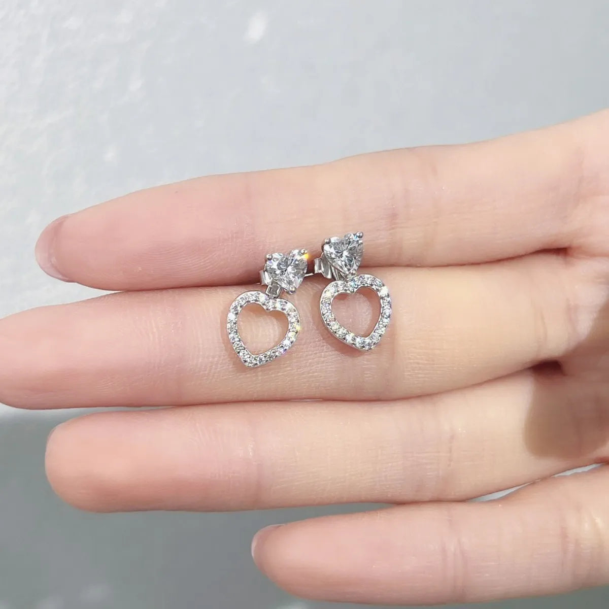 S925 Sterling Silver Hollow Heart Earrings with Movable Inner Heart