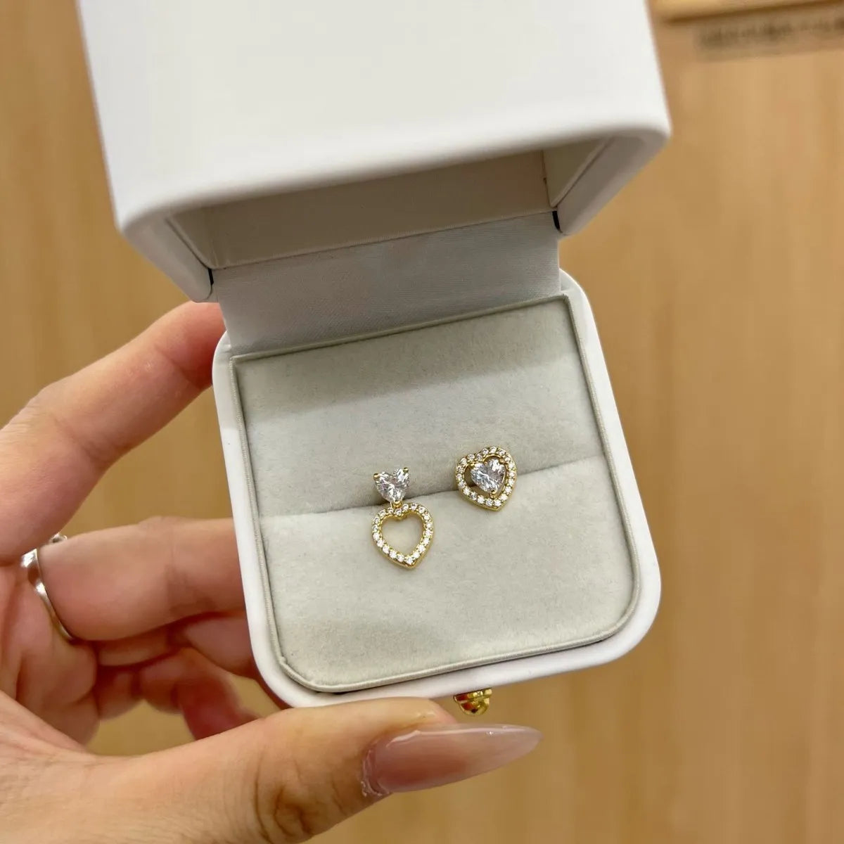 S925 Sterling Silver Hollow Heart Earrings with Movable Inner Heart