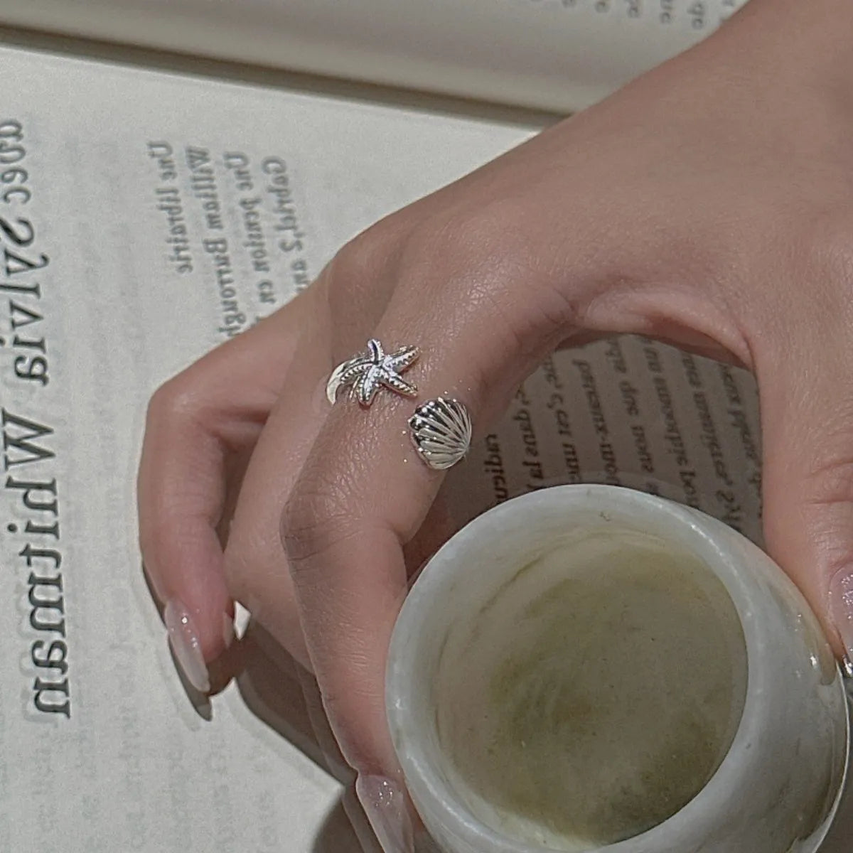 925 Sterling Silver Adjustable Seashell Starfish Ring with Gift Box Packaging