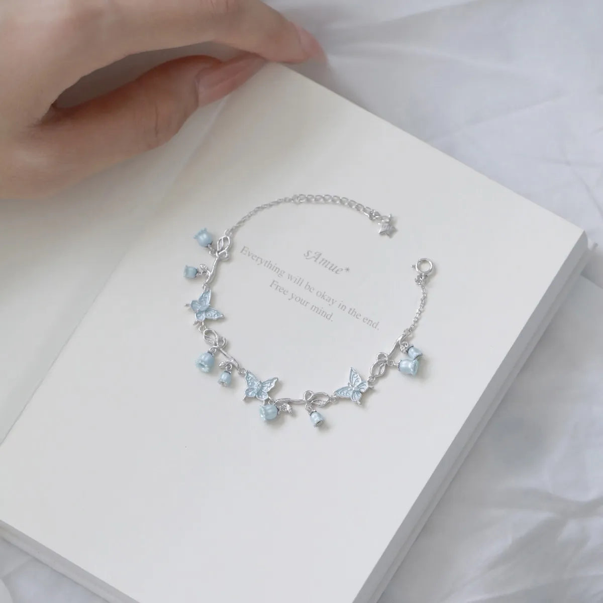 925 Sterling Silver Butterfly & Lily of the Valley Necklace and Bracelet Set with Gift Box
