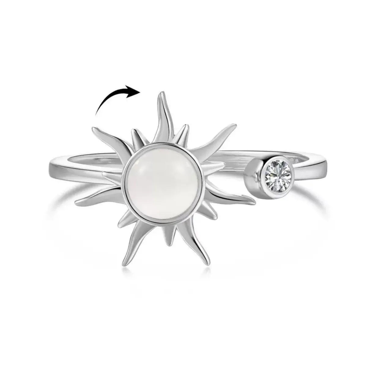925 Sterling Silver Rotating Sun Moonstone Ring Adjustable with Gift Box Packaging