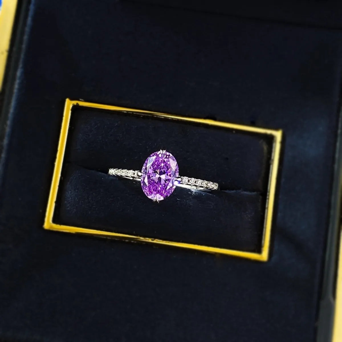 925 Sterling Silver Oval Lavender Solitaire Ring with Pavé Band Gift Ready