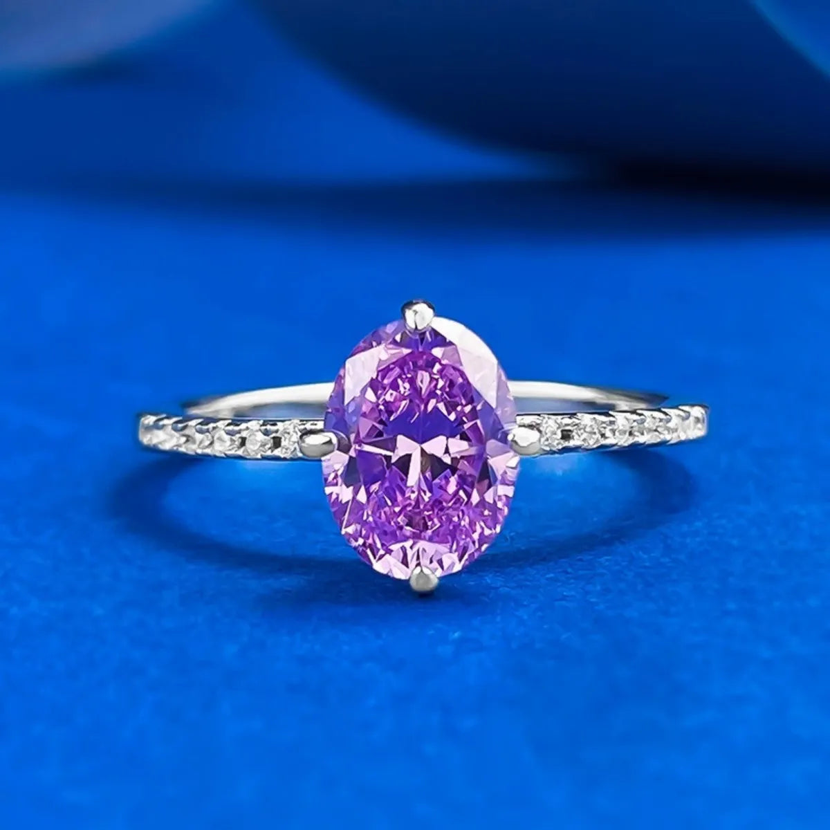 925 Sterling Silver Oval Lavender Solitaire Ring with Pavé Band Gift Ready