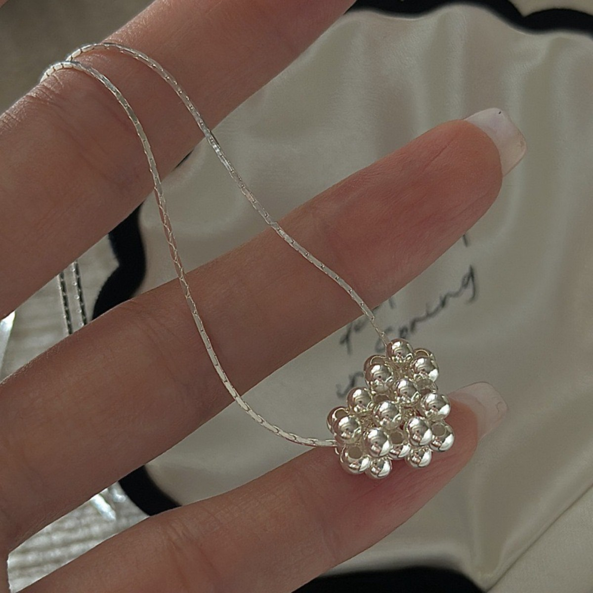 S925 Sterling Silver Beaded Heart Necklace Adjustable 45+5 cm