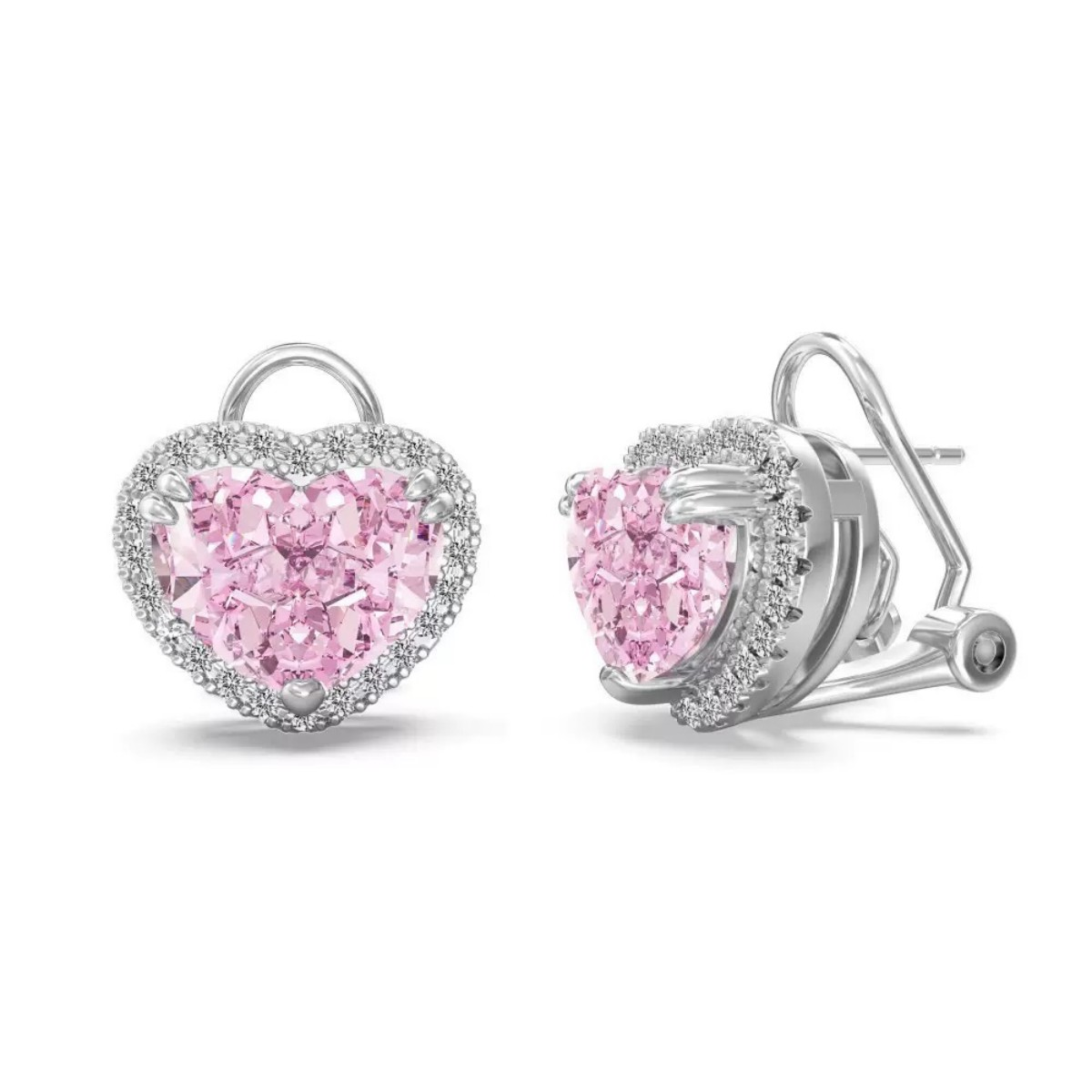S925 Sterling Silver Pink Heart Jewelry Set Necklace Ring Earrings