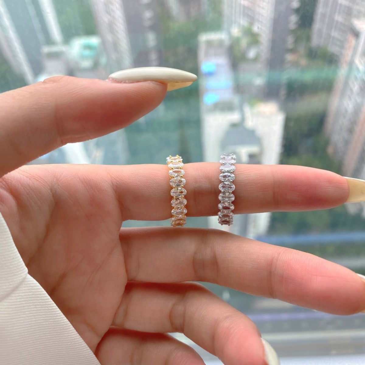 S925 Sterling Silver Oval CZ Lace Ring Vintage Openwork Design