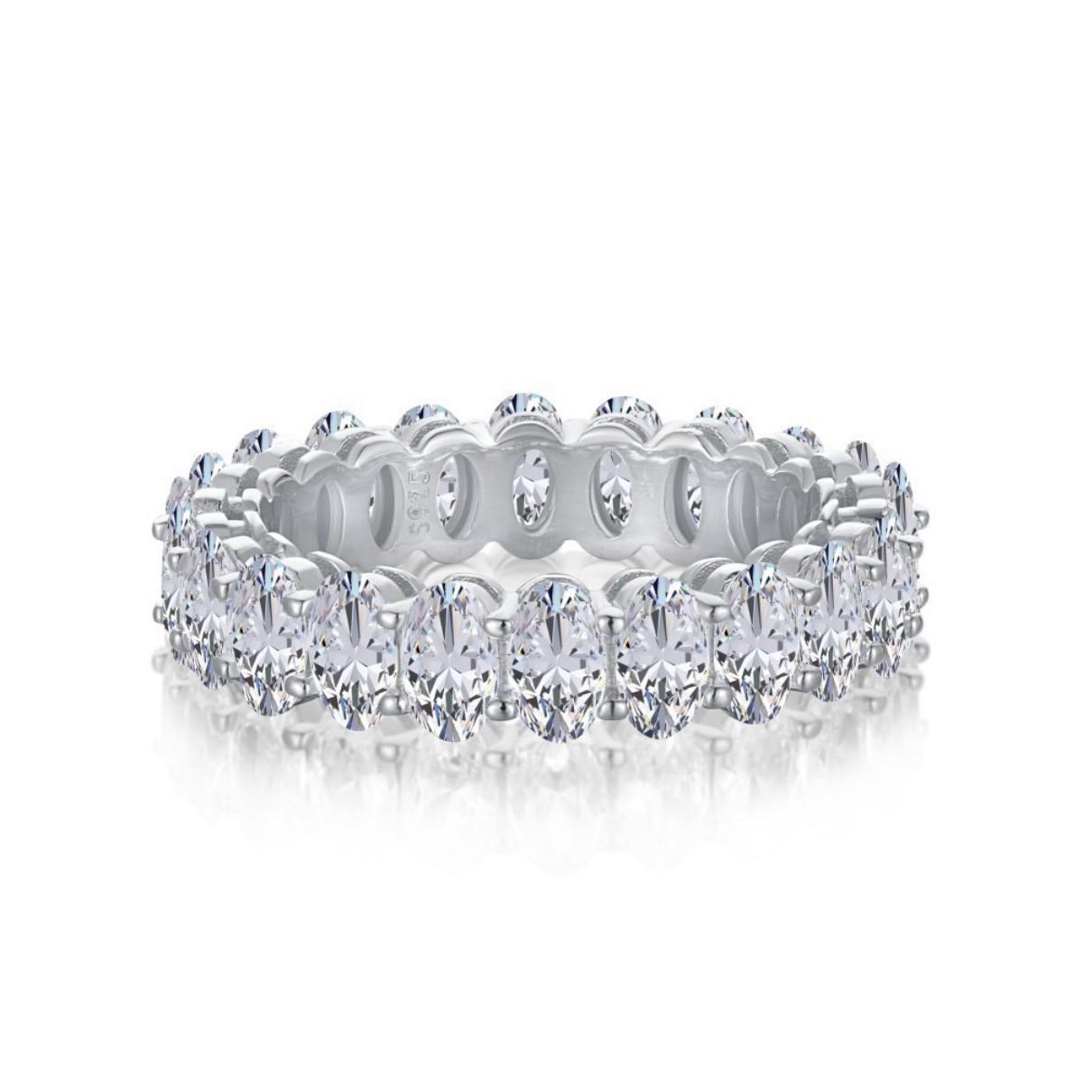 S925 Sterling Silver Oval CZ Lace Ring Vintage Openwork Design