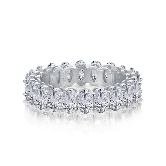 S925 Sterling Silver Oval CZ Lace Ring Vintage Openwork Design