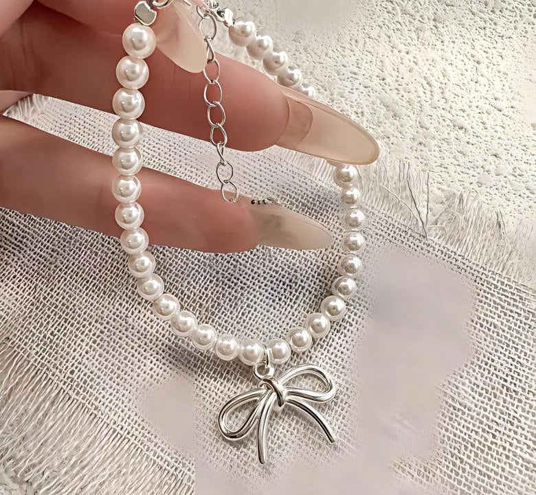 S925 Sterling Silver Bowknot Pearl Bracelet Adjustable Elegant Design