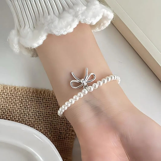 S925 Sterling Silver Bowknot Pearl Bracelet Adjustable Elegant Design