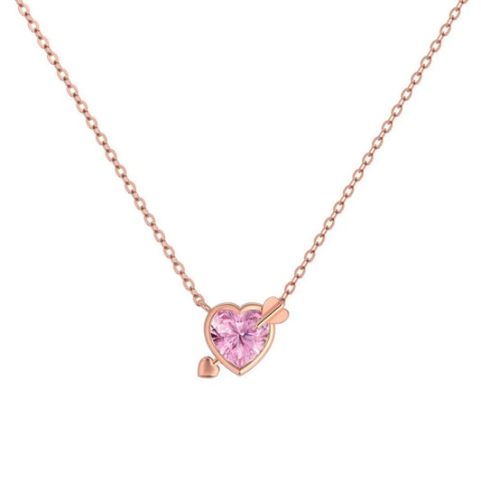 S925 Sterling Silver Pink Heart Jewelry Set Rose Gold Tone Necklace Ring Earrings