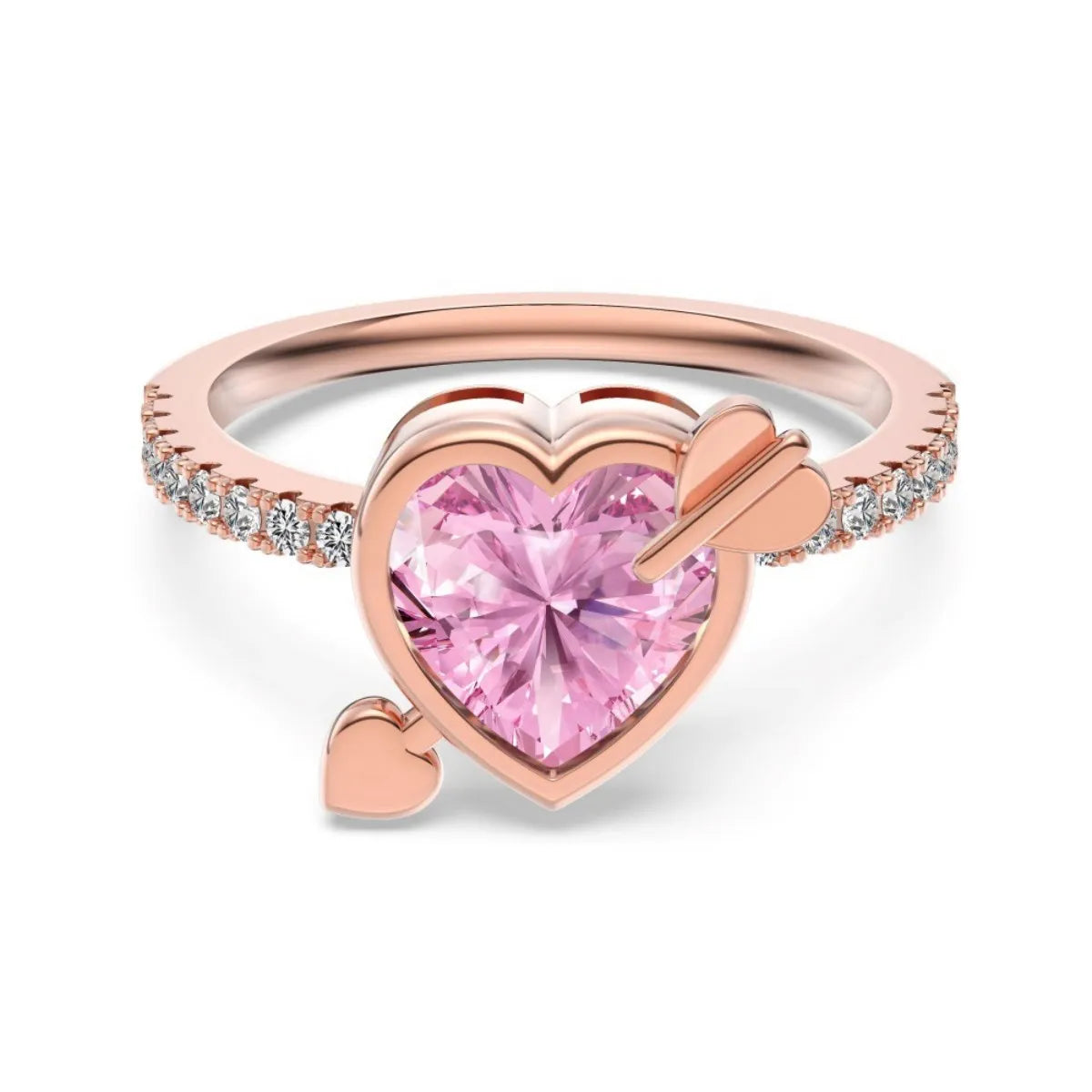 S925 Sterling Silver Pink Heart Jewelry Set Rose Gold Tone Necklace Ring Earrings