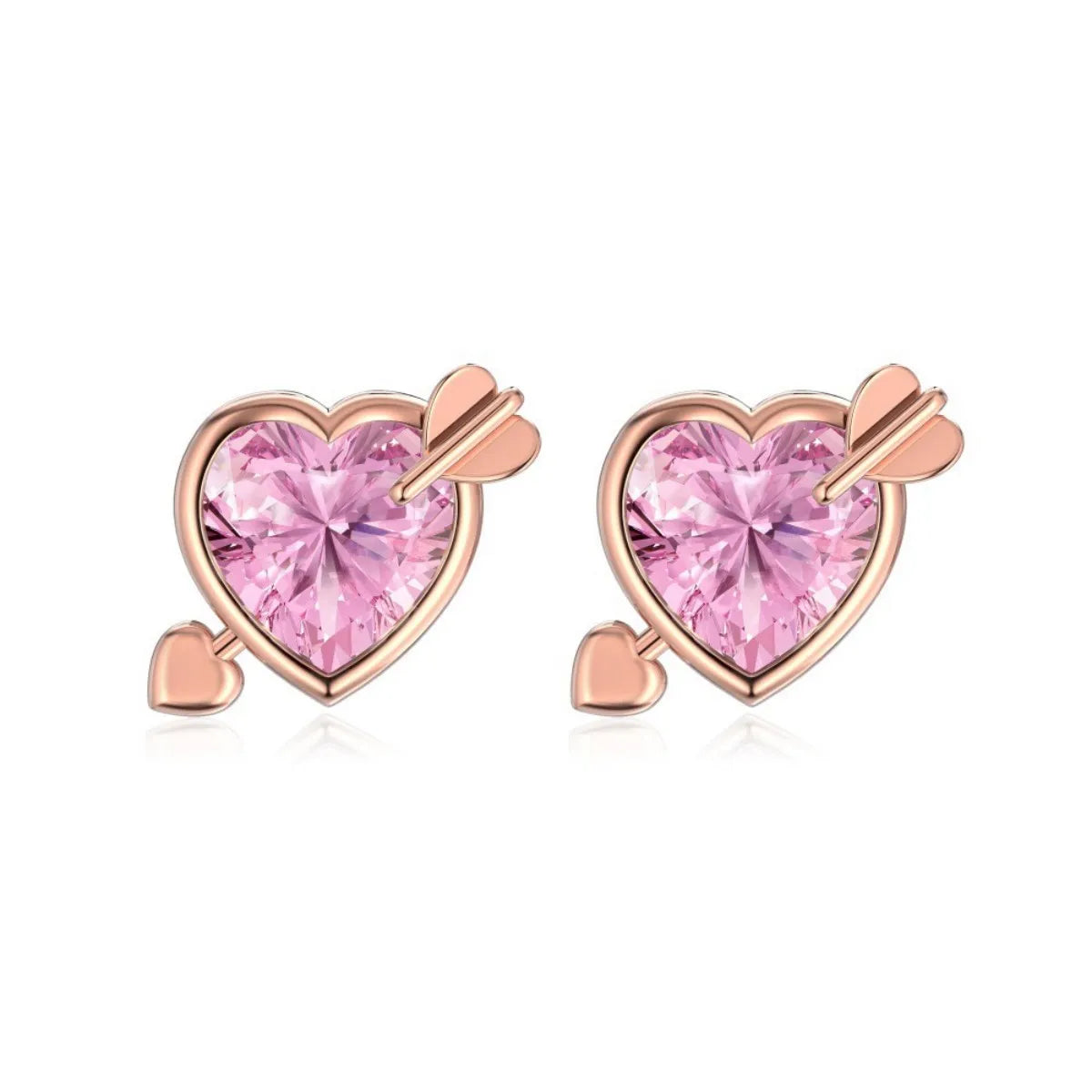 S925 Sterling Silver Pink Heart Jewelry Set Rose Gold Tone Necklace Ring Earrings